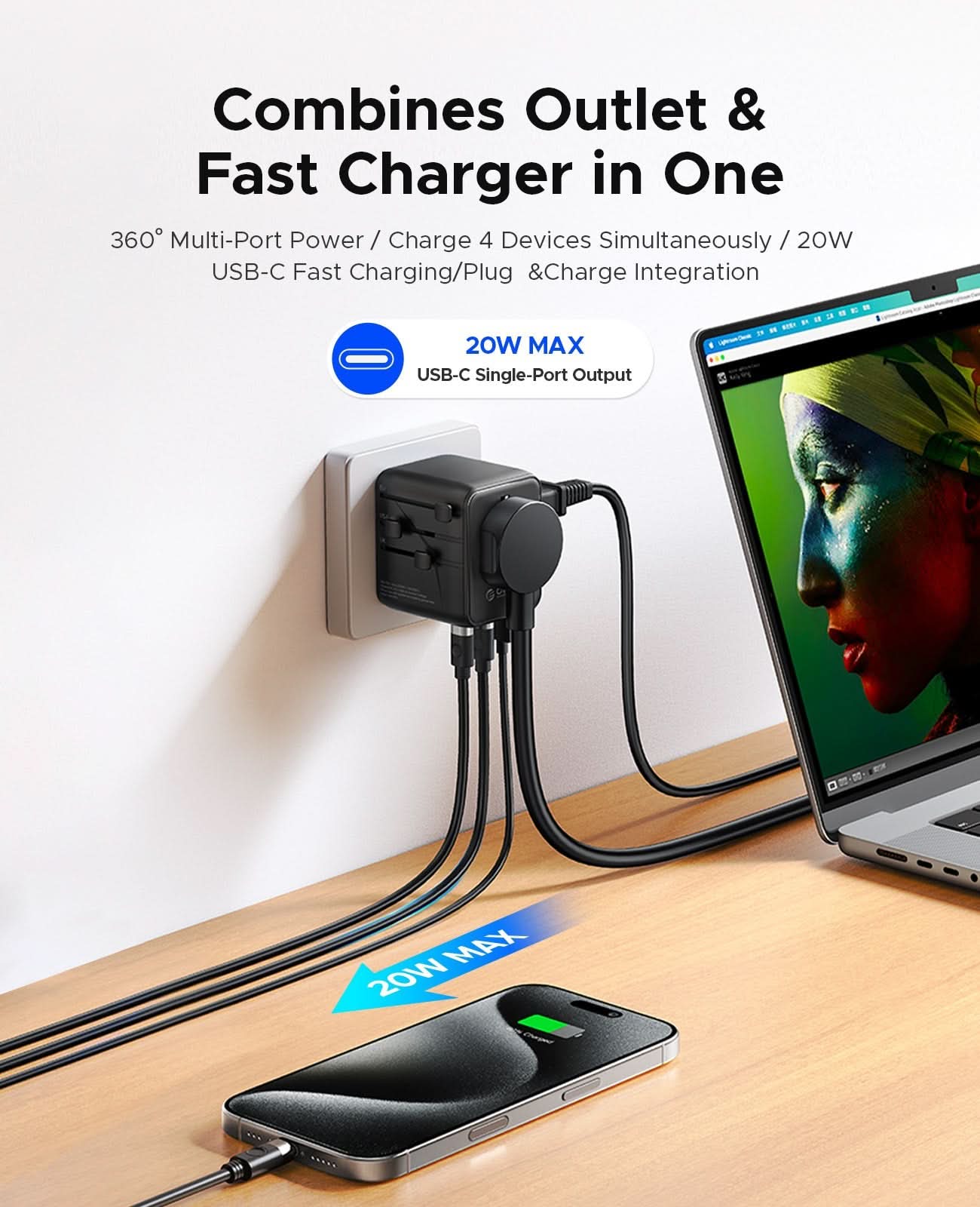 ORICO 20W Universal Global Travel Adapter with 2 USB-C & 1 USB-A Ports Orico