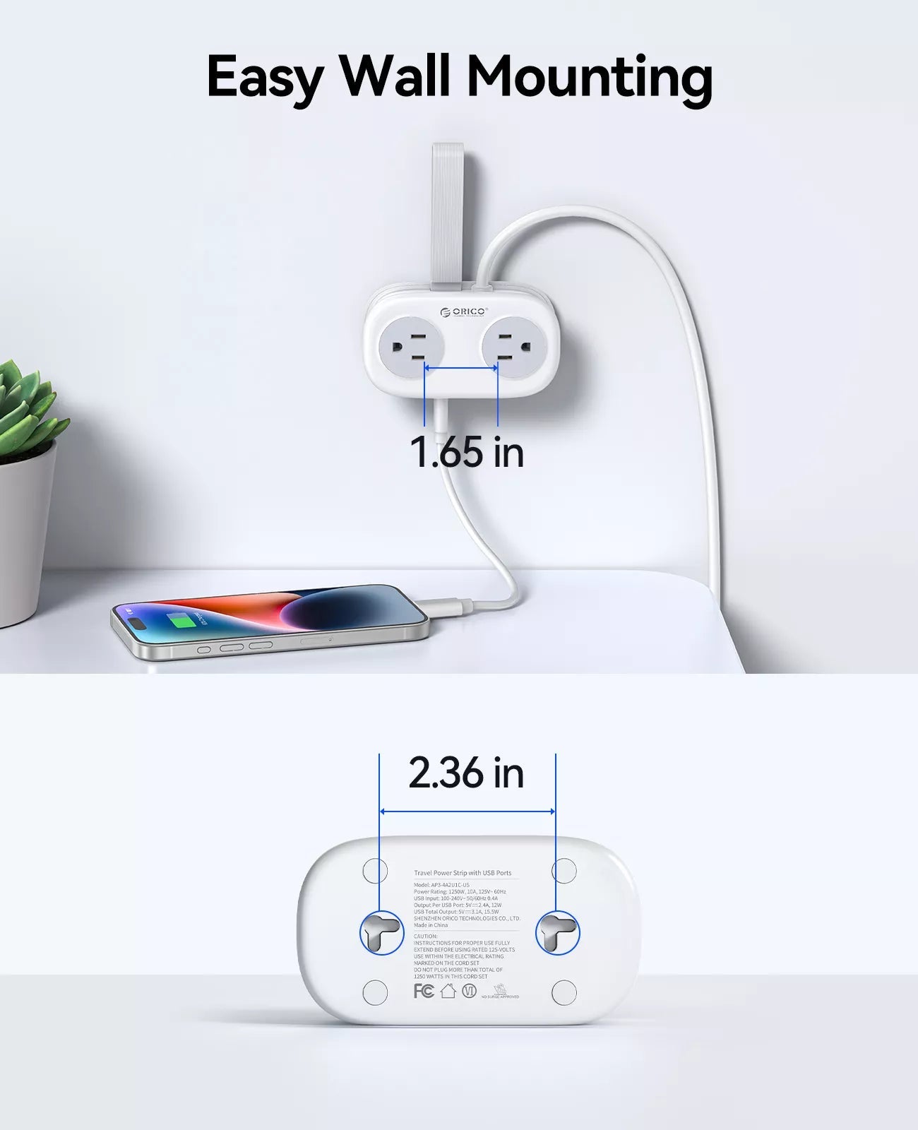 ORICO AP3 Pocket Travel Power Strip with USB-C 15.5W ORICO