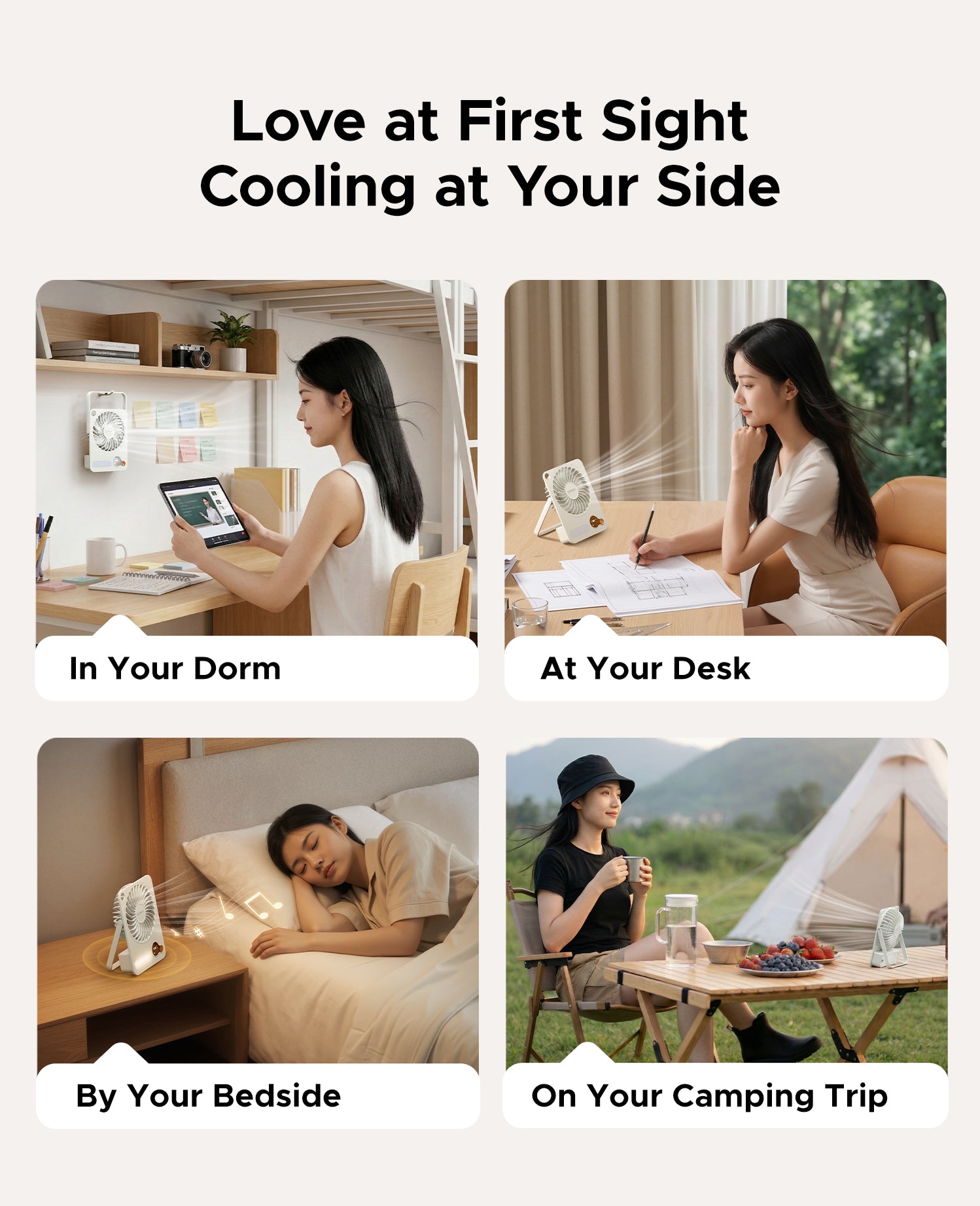 Use ORICO dFAN in dorm, at desk, by bedside, or on camping trips – versatile cooling

