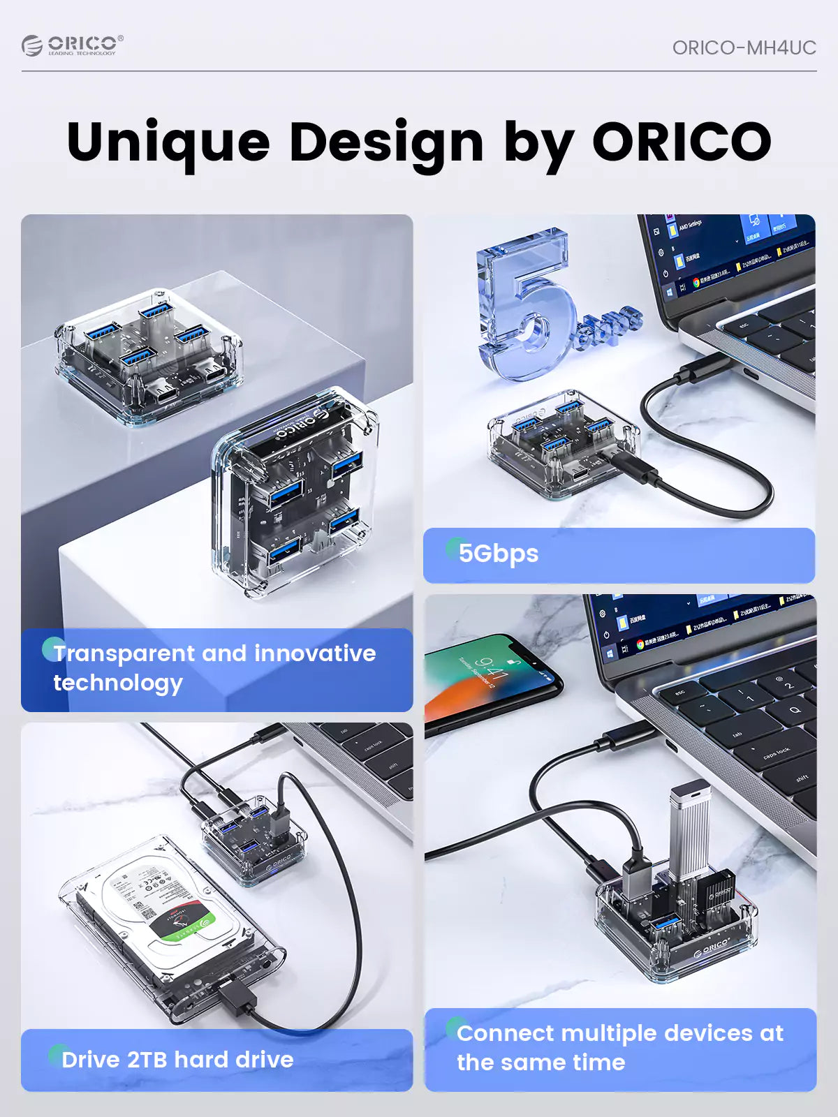 ORICO Transparent Series 4 in 1 Type-c Hub